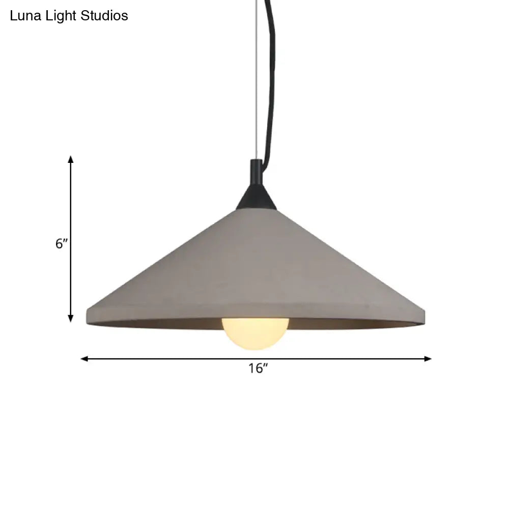 Industrial-Style Flare Pendant Lamp With Wide Cement Shade - Grey