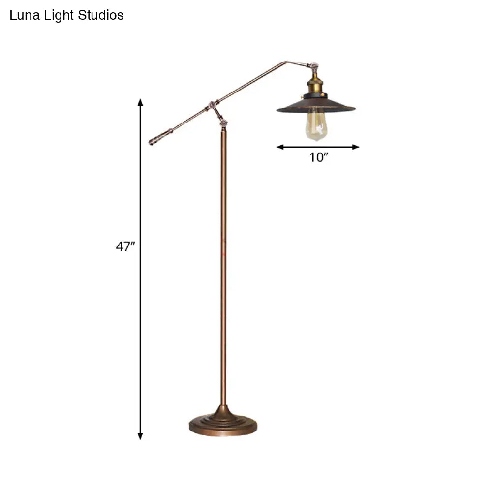 Industrial Style Floor Standing Lamp In Black/Bronze With Flared Metal Shade 10/12 Wide