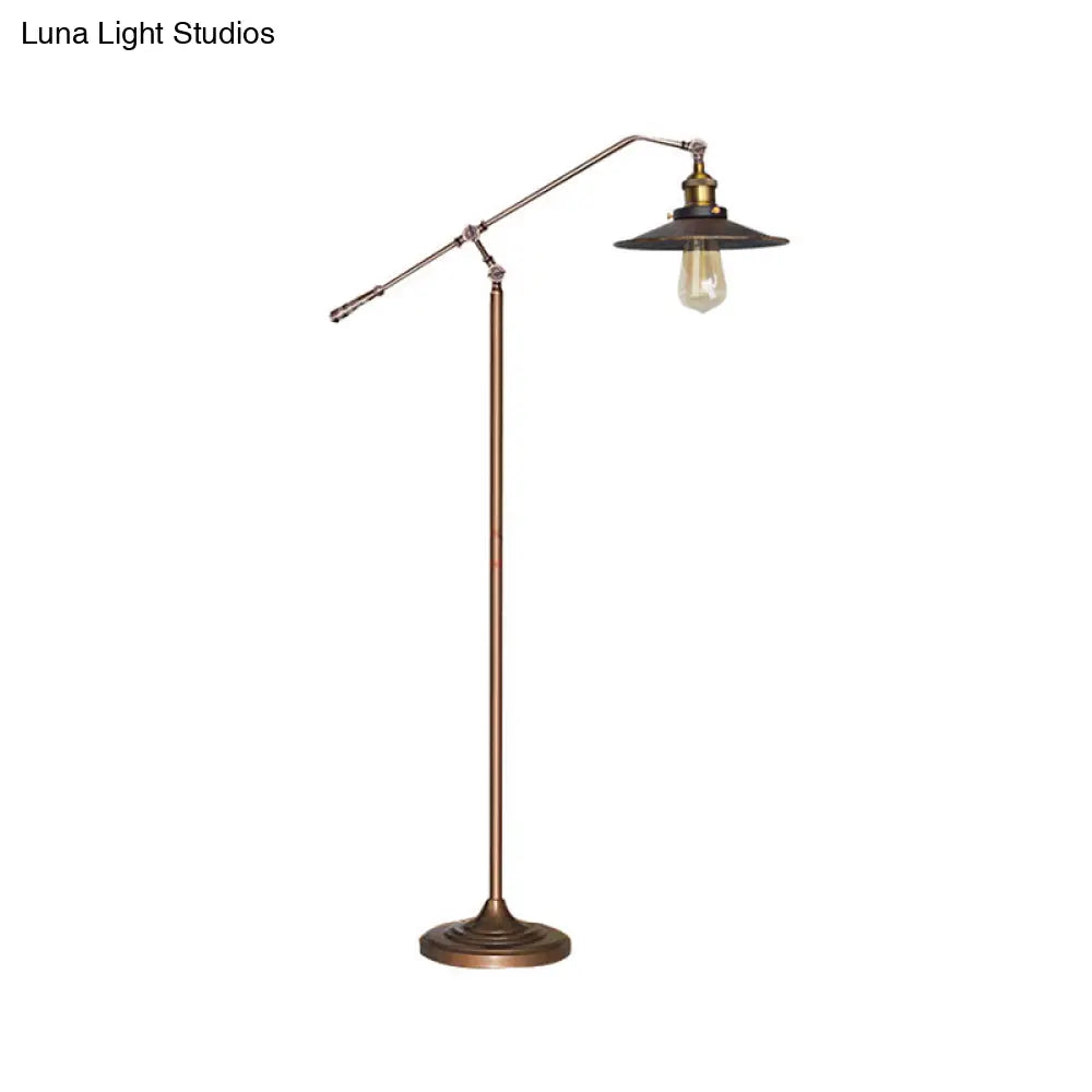 Industrial Style Floor Standing Lamp In Black/Bronze With Flared Metal Shade 10/12 Wide