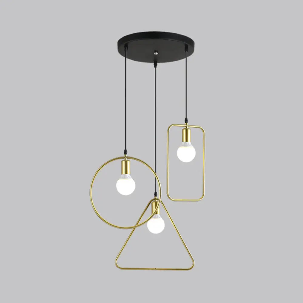 Industrial Style Geometric Hanging Light - Gold Metal Frame Pendant Lighting (3 Lights)