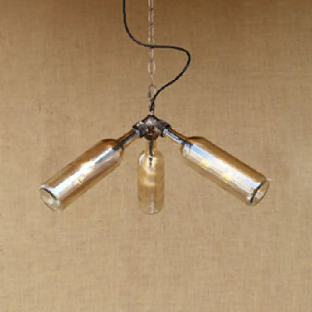 Industrial-Style Glass Pendant Lamp - 3 Bulb Hanging Lighting Blue/Clear Wine Bottle Design For