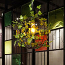Industrial Style Globe Cage Ceiling Pendant Light With Artificial Plant Deco (1-Head Black) Black