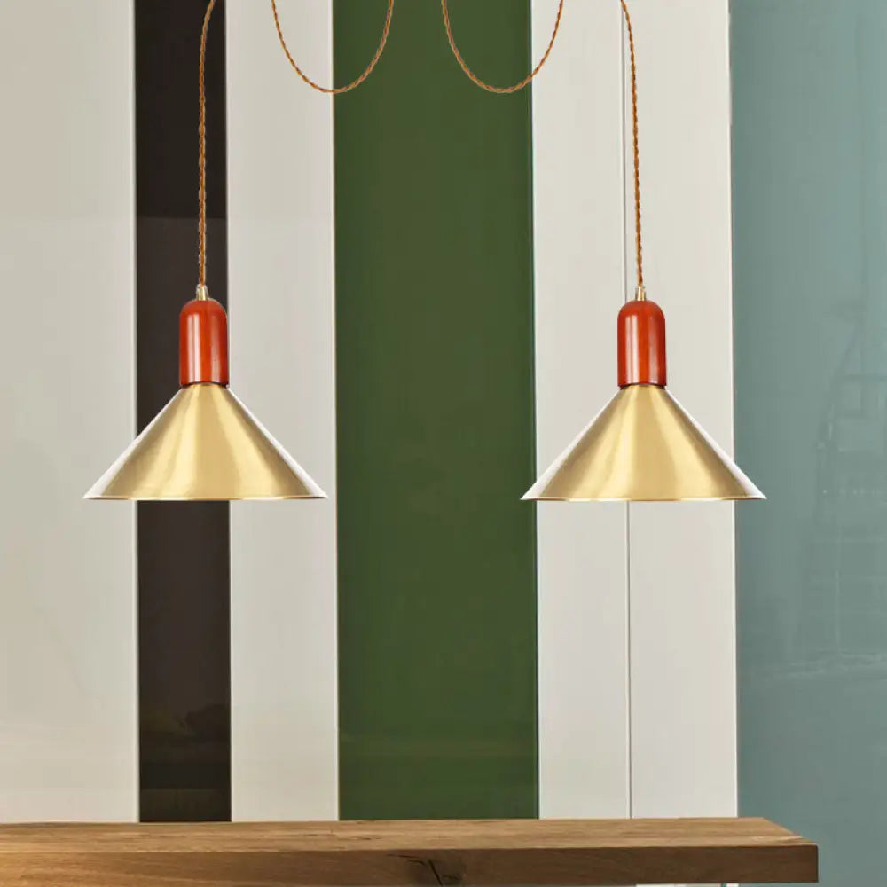 Industrial-Style Gold Finish Cone Pendant Chandelier With Multi-Head Design - Swag Hanging Light