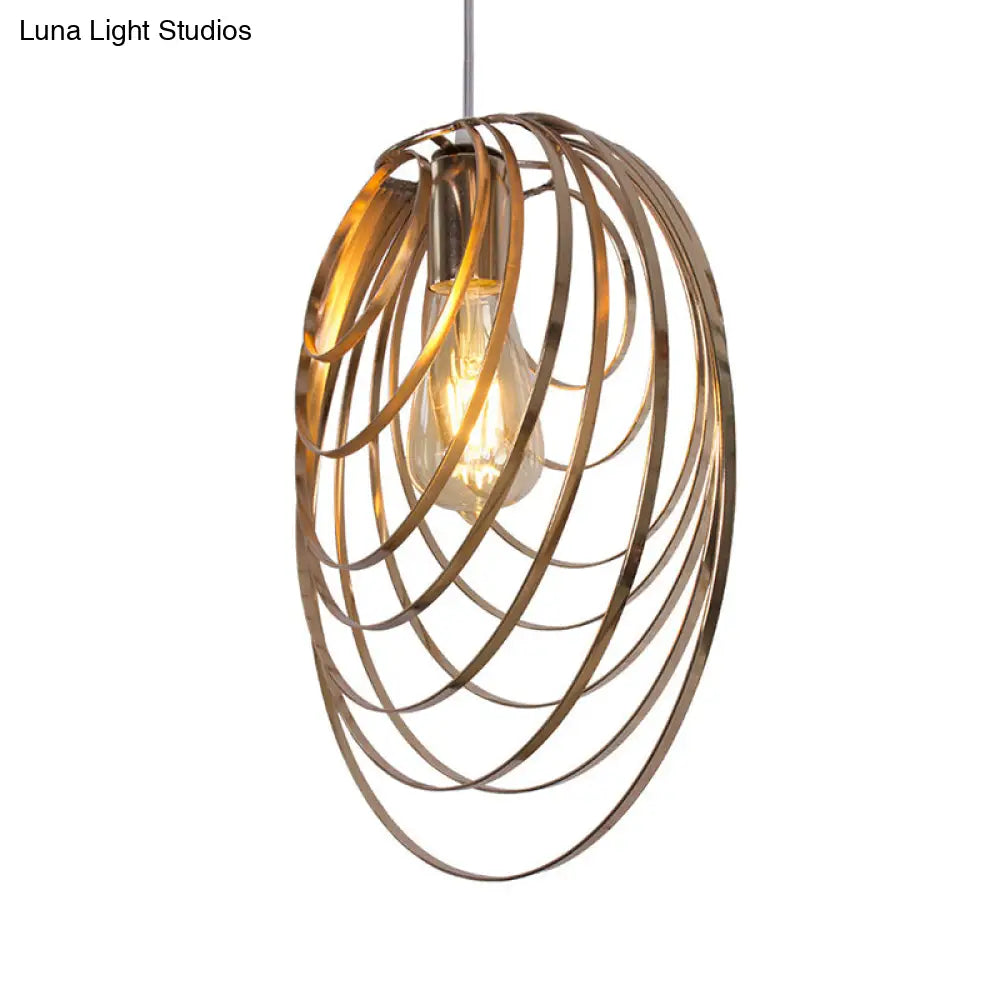 Industrial Style Golden Metal Rings Hanging Pendant Light For Coffee Shop - 1 Head Ceiling Lamp