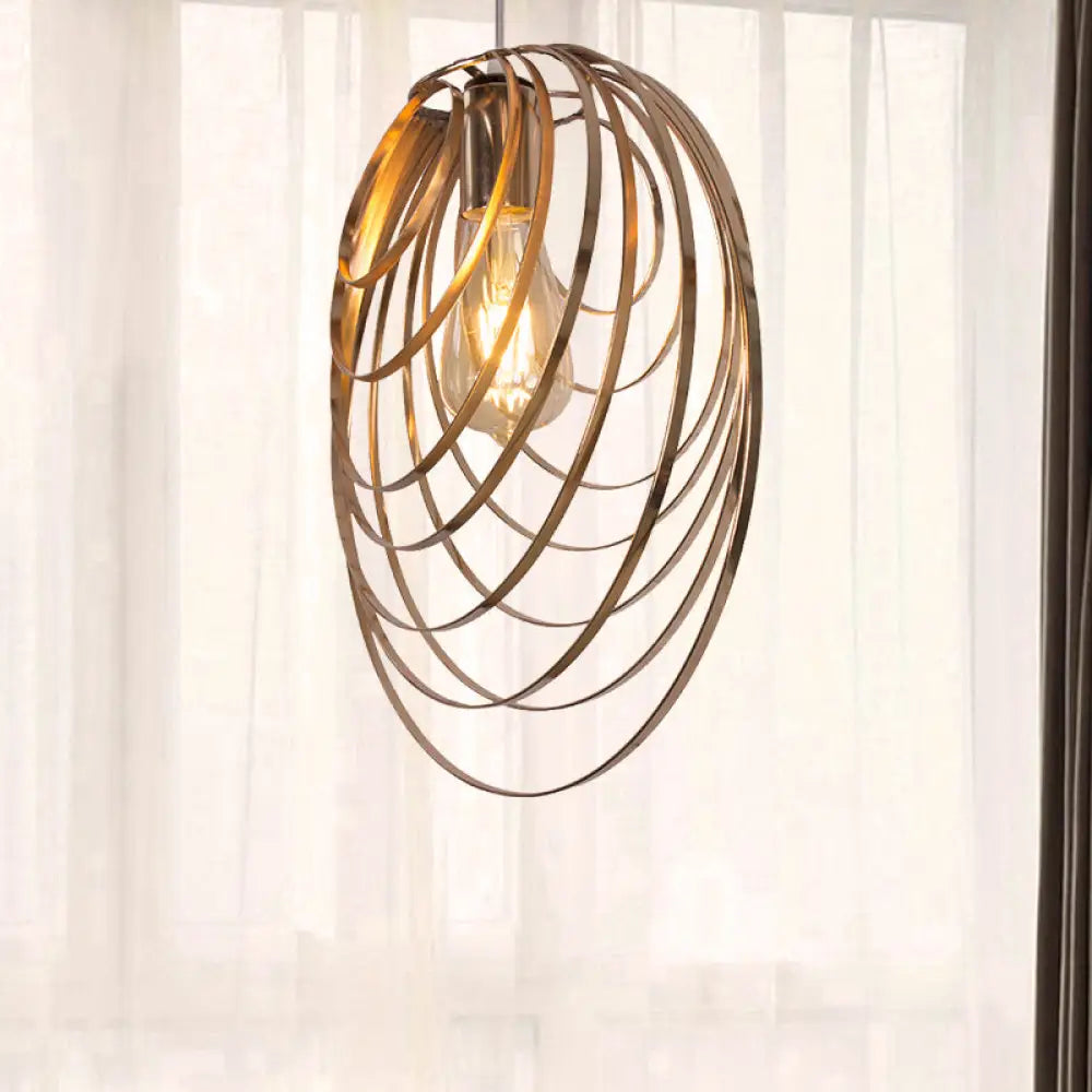 Industrial Style Golden Metal Rings Hanging Pendant Light For Coffee Shop - 1 Head Ceiling Lamp Gold