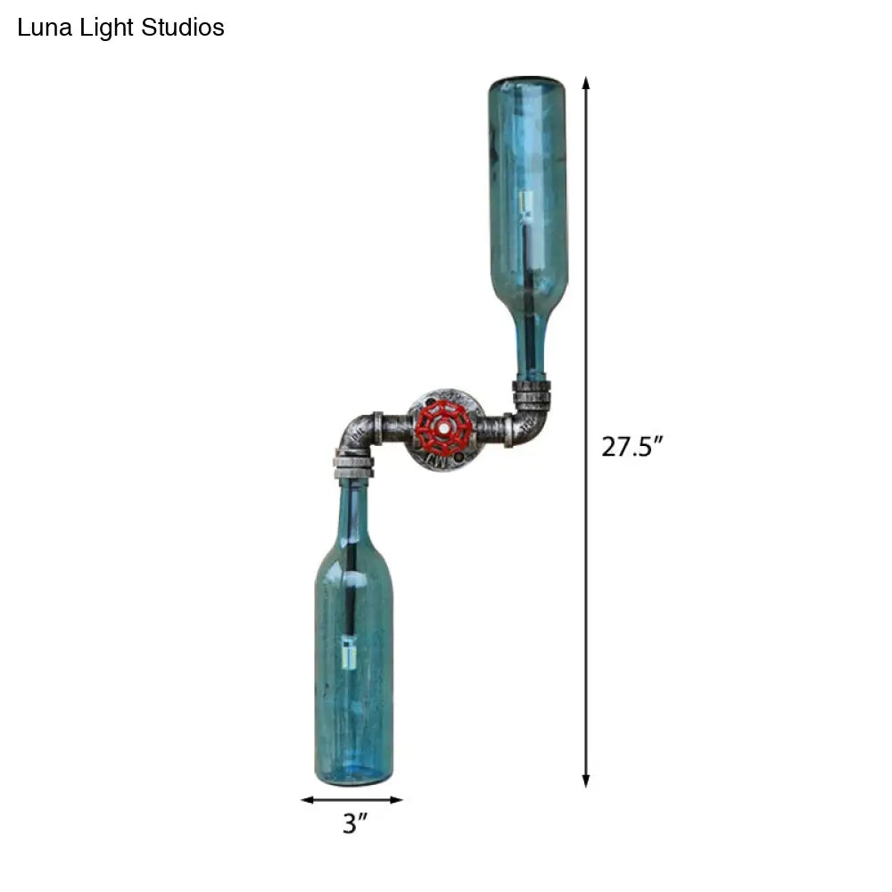 Industrial-Style Gray/Blue Glass Wall Sconce Light With 2 Wine Bottle Lights Ideal For Living Room