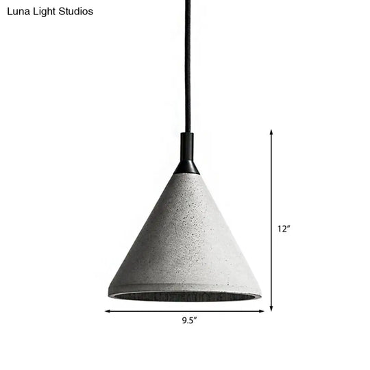 Gray Cement Industrial Cone Hanging Lamp - Height Adjustable Pendant Lighting For Living Room