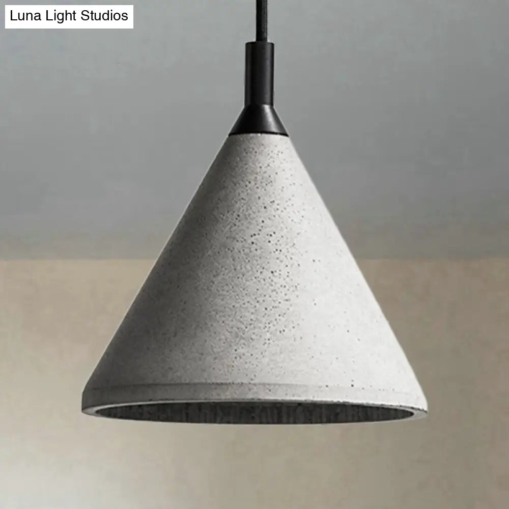 Gray Cement Industrial Cone Hanging Lamp - Height Adjustable Pendant Lighting For Living Room Grey