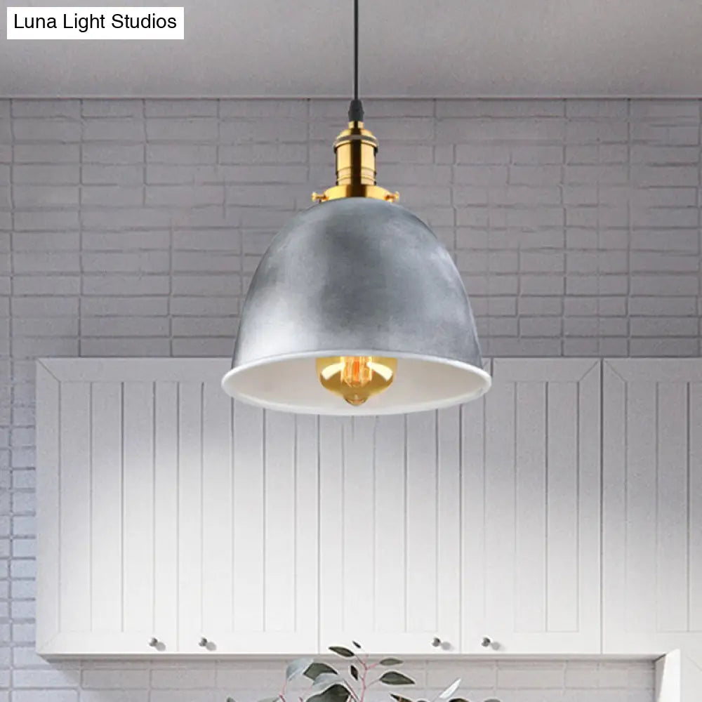 Industrial Style Metallic Dome Pendant Light - Gray Hanging Lamp For Living Room