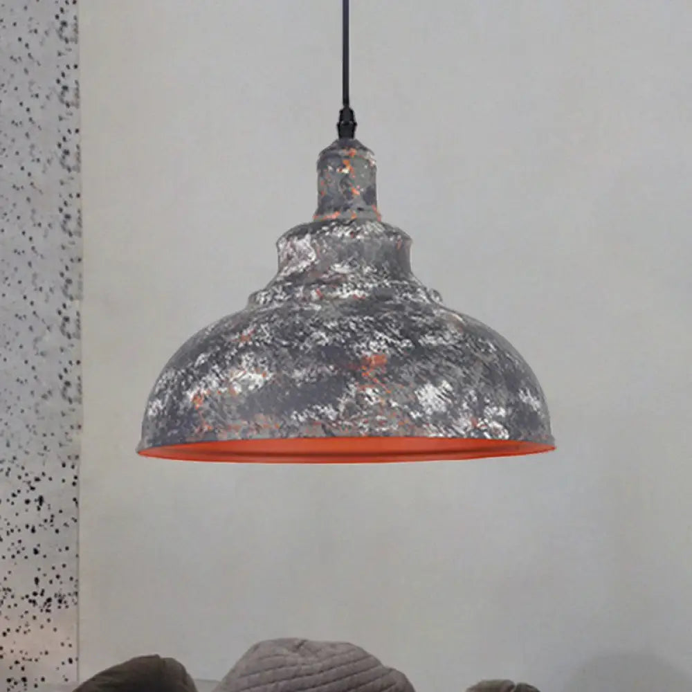 Industrial Style Gray/White Wrought Iron Dome Pendant Ceiling Light For Restaurants Grey