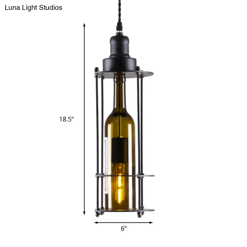 Industrial Style Green Pendant Lamp With Wine Bottle Glass Shade