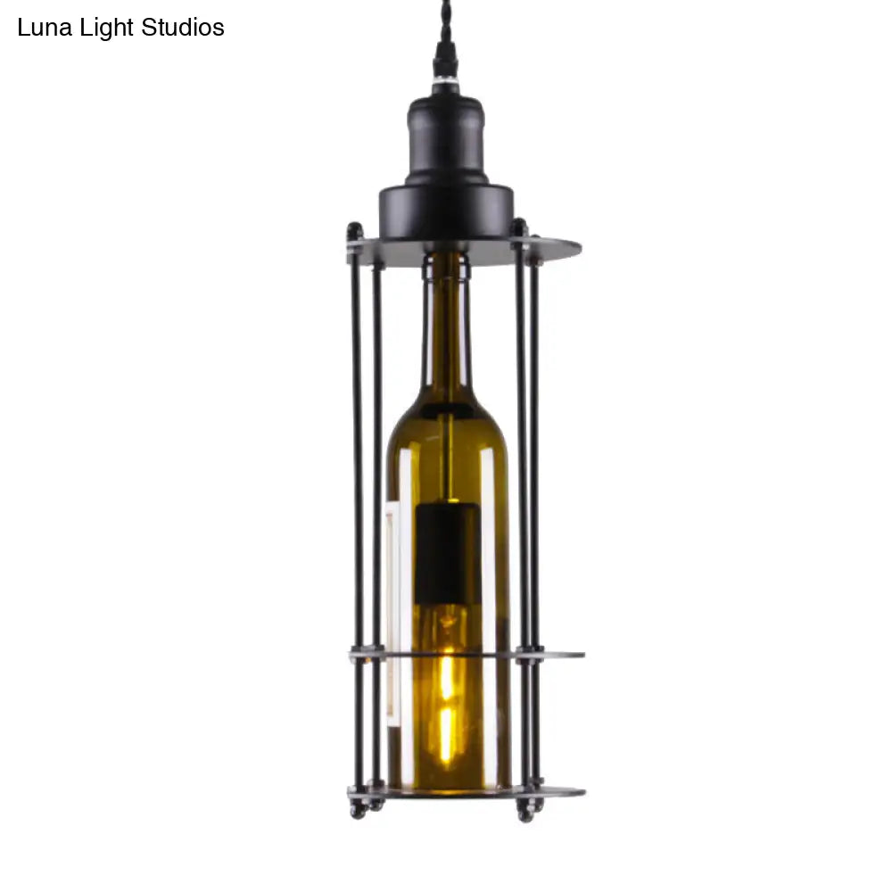 Green Hanging Wine Bottle Glass Pendant Lamp - Industrial Style Kitchen Lighting