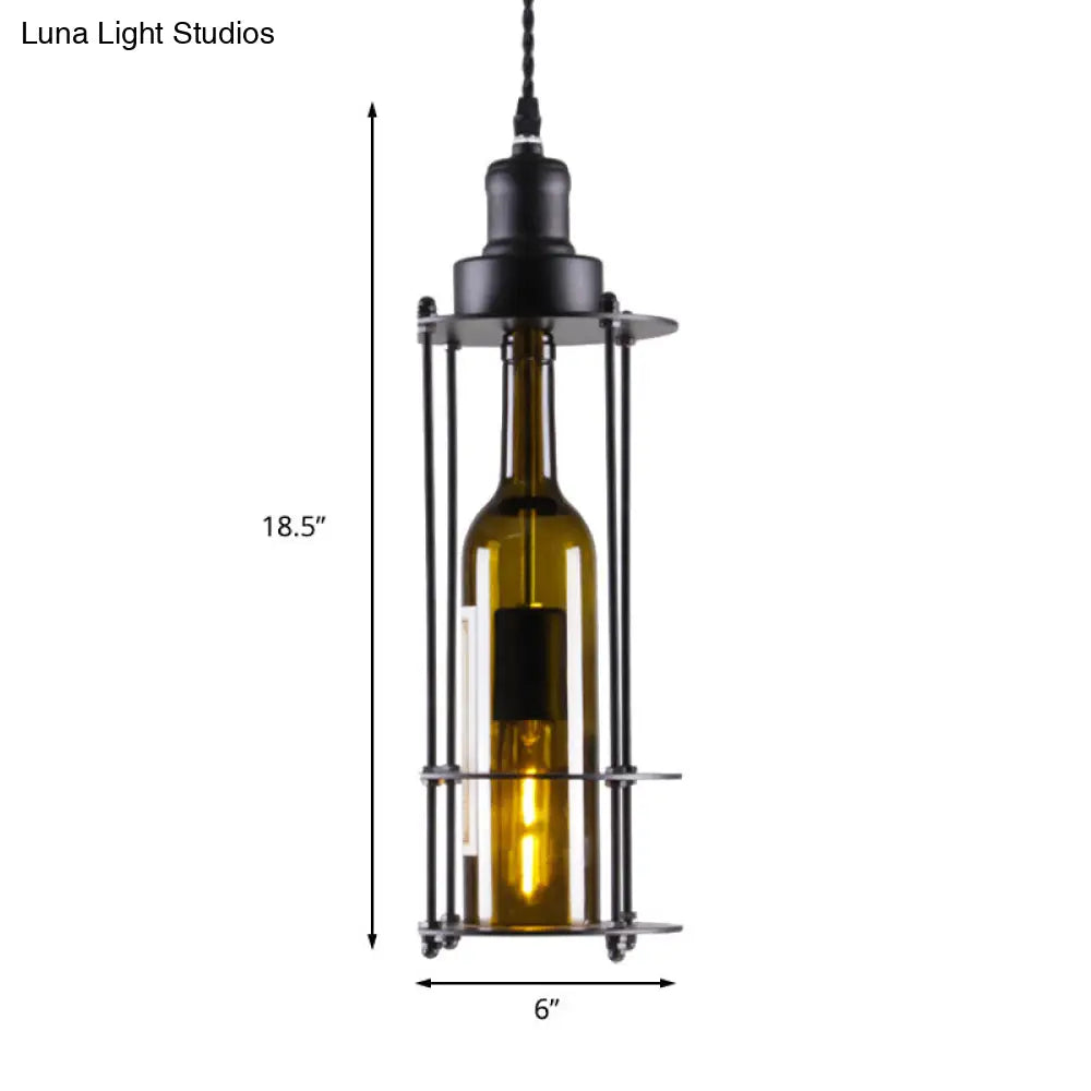 Green Hanging Wine Bottle Glass Pendant Lamp - Industrial Style Kitchen Lighting