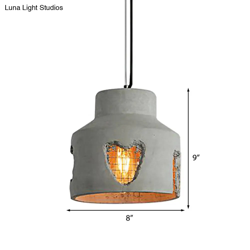Industrial Style Grey Cement Pendant Light: Ripple/Barrel/Loving Heart Shade 1-Light Fixture For