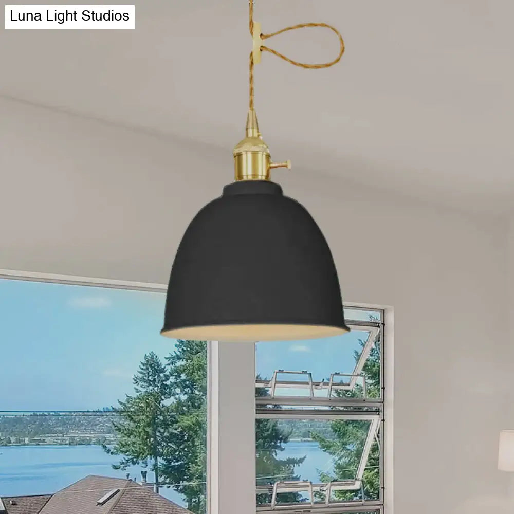 Industrial Style Hanging Ceiling Light: Adjustable Cord Domed Design 1 Light Black/Gray/White Metal