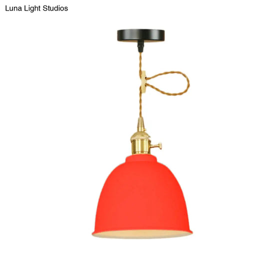 Industrial Style Domed Hanging Ceiling Light - 1 Pendant Lighting With Adjustable Cord