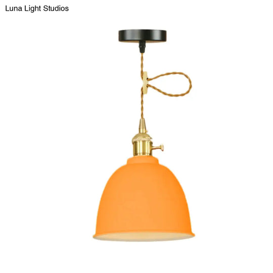 Industrial Style Domed Hanging Ceiling Light - 1 Pendant Lighting With Adjustable Cord