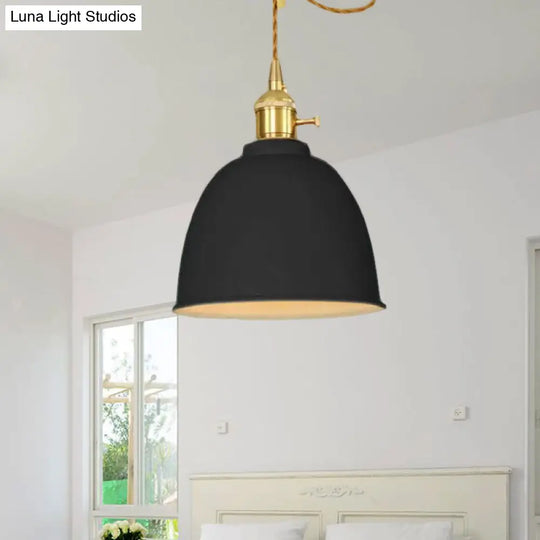 Industrial Style Hanging Ceiling Light: Adjustable Cord Domed Design 1 Light Black/Gray/White Metal