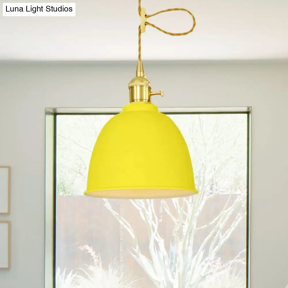 Industrial Style Domed Hanging Ceiling Light - 1 Pendant Lighting With Adjustable Cord