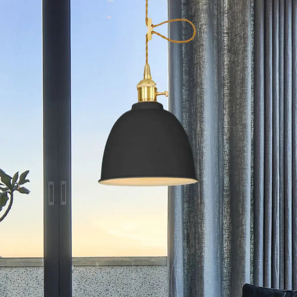 Industrial Style Hanging Ceiling Light: Adjustable Cord Domed Design 1 Light Black/Gray/White Metal