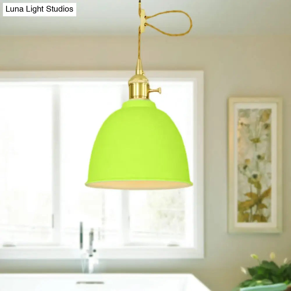 Industrial Style Domed Hanging Ceiling Light - 1 Pendant Lighting With Adjustable Cord