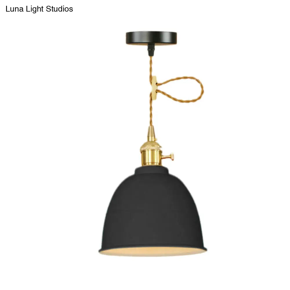 Industrial Style Hanging Ceiling Light: Adjustable Cord Domed Design 1 Light Black/Gray/White Metal