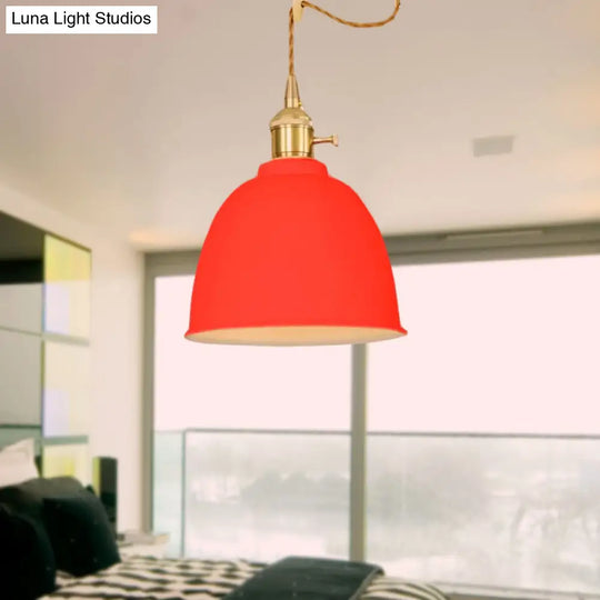 Industrial Style Domed Hanging Ceiling Light - 1 Pendant Lighting With Adjustable Cord