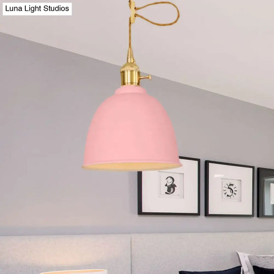 Industrial Style Domed Hanging Ceiling Light - 1 Pendant Lighting With Adjustable Cord