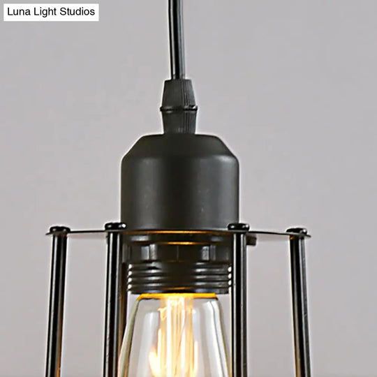 Industrial Style Hanging Ceiling Light With Metal Black Finish Cylinder Shade And Cage