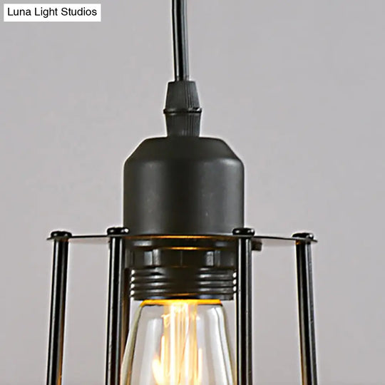 Industrial Metal Black Cylinder Hanging Light With Cage Shade - Stylish Ceiling Lighting