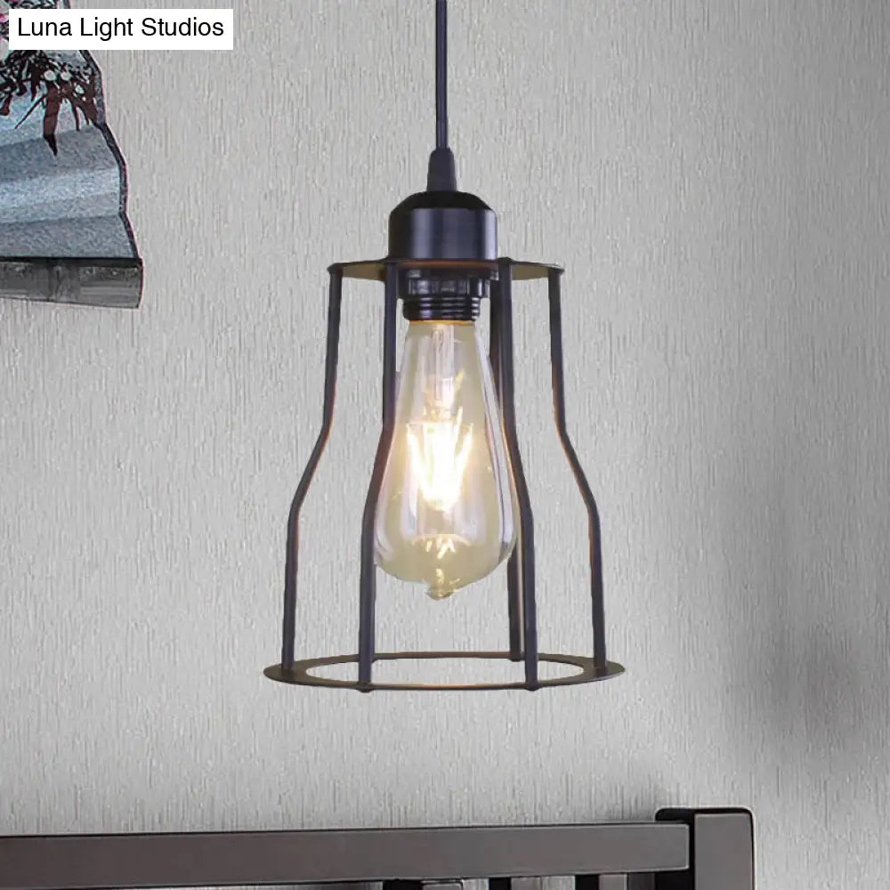 Industrial Metal Black Cylinder Hanging Light With Cage Shade - Stylish Ceiling Lighting