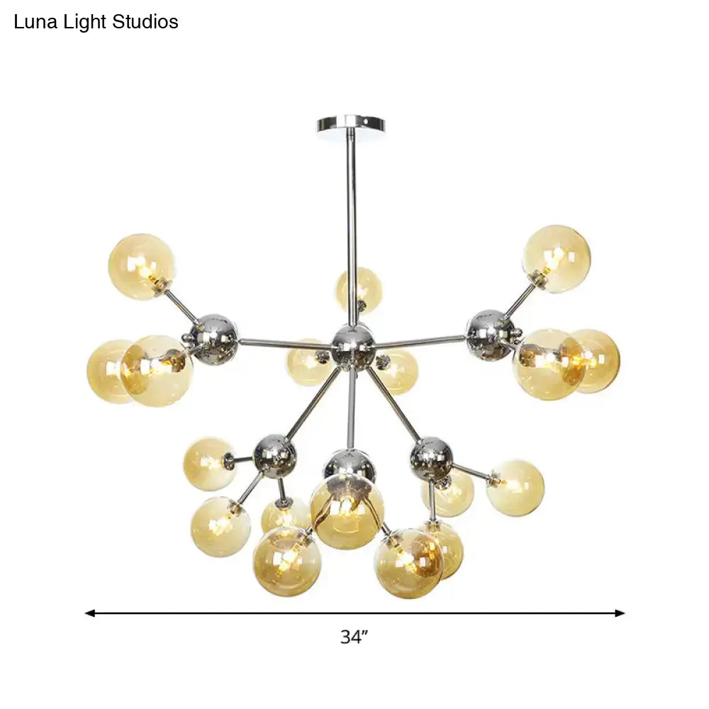 Industrial Style Hanging Chandelier Light With Amber/Clear/Smoke Gray Glass In 3/9/12 Lights -