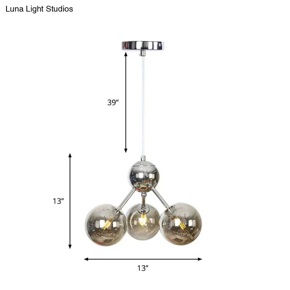 Industrial Style Hanging Chandelier Light With Amber/Clear/Smoke Gray Glass In 3/9/12 Lights -