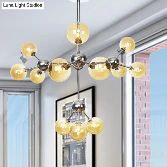 Industrial Style Hanging Chandelier Light With Amber/Clear/Smoke Gray Glass In 3/9/12 Lights -