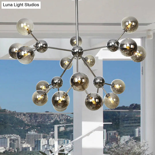 Industrial Style Hanging Chandelier Light With Amber/Clear/Smoke Gray Glass In 3/9/12 Lights -