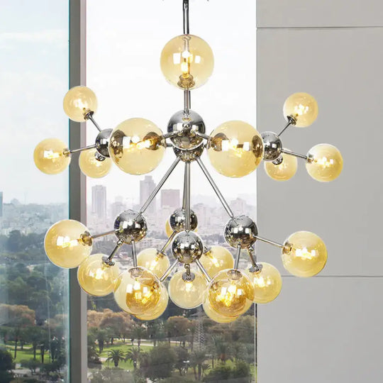 Industrial Style Hanging Chandelier Light - 13’/27.5’/34’ W Orbit Shade Amber/Clear/Smoke