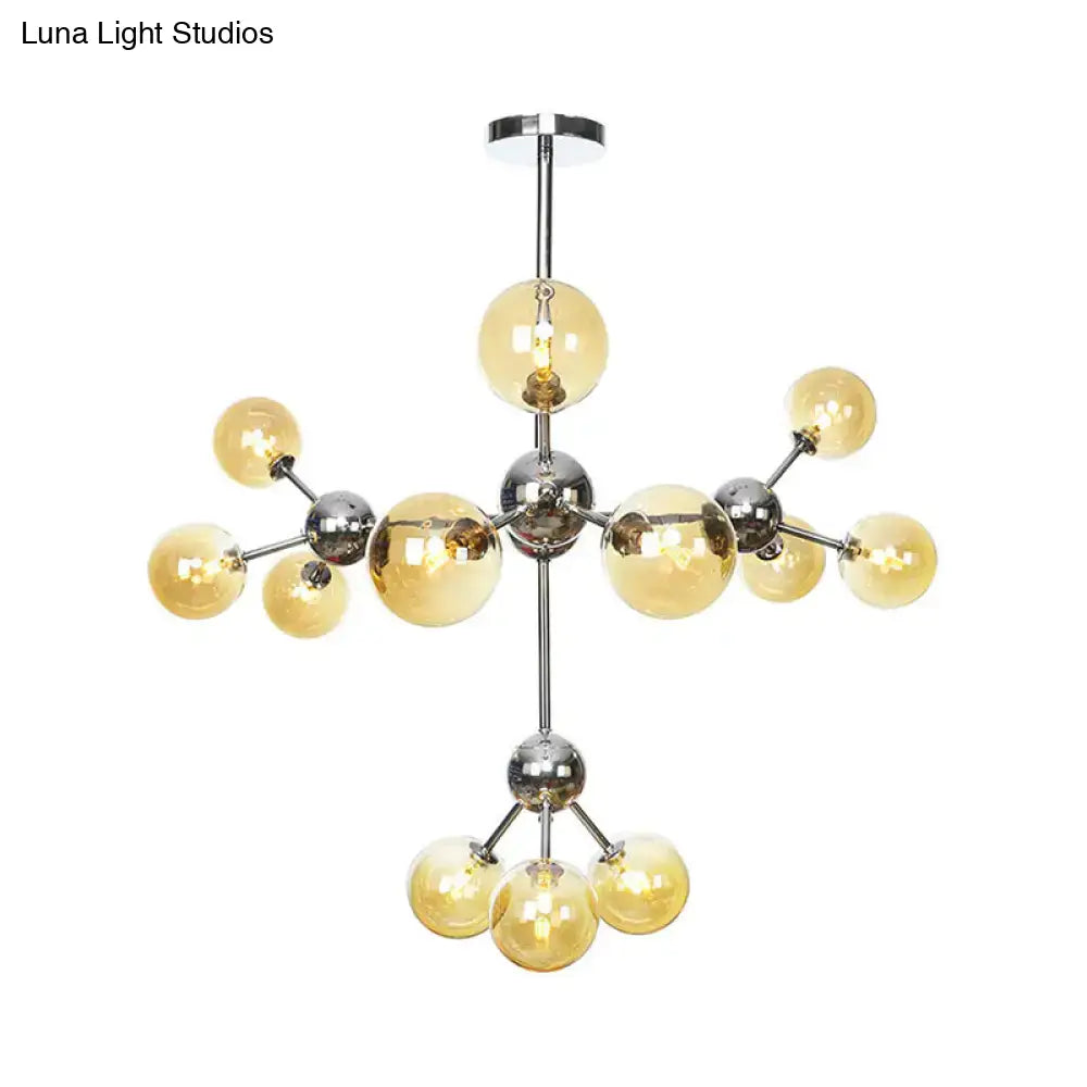 Industrial Style Hanging Chandelier Light - 13’/27.5’/34’ W Orbit Shade Amber/Clear/Smoke