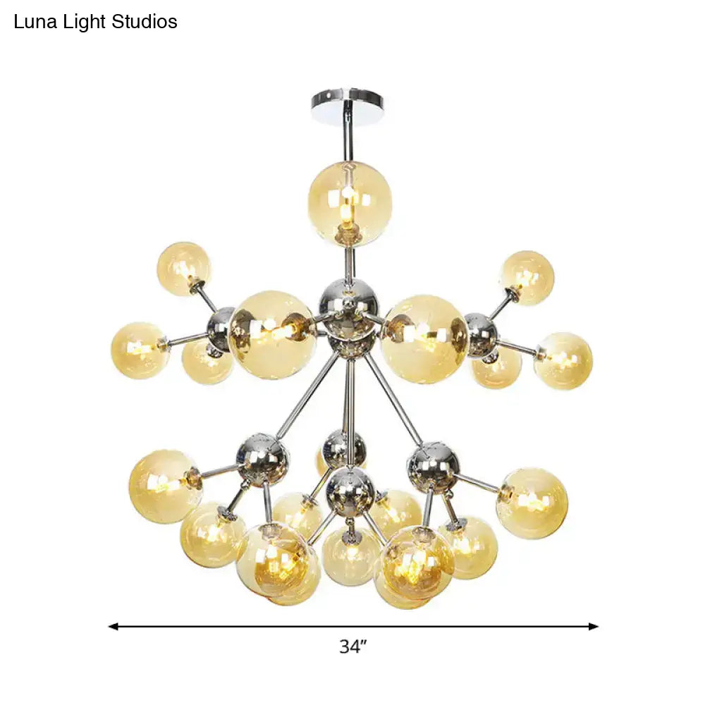 Industrial Style Hanging Chandelier Light With Amber/Clear/Smoke Gray Glass In 3/9/12 Lights -