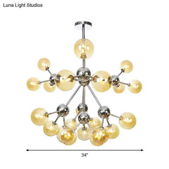 Industrial Style Hanging Chandelier Light With Amber/Clear/Smoke Gray Glass In 3/9/12 Lights -