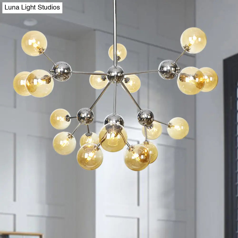 Industrial Style Hanging Chandelier Light With Amber/Clear/Smoke Gray Glass In 3/9/12 Lights -