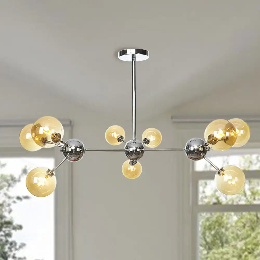 Industrial Style Hanging Chandelier Light - 13’/27.5’/34’ W Orbit Shade Amber/Clear/Smoke