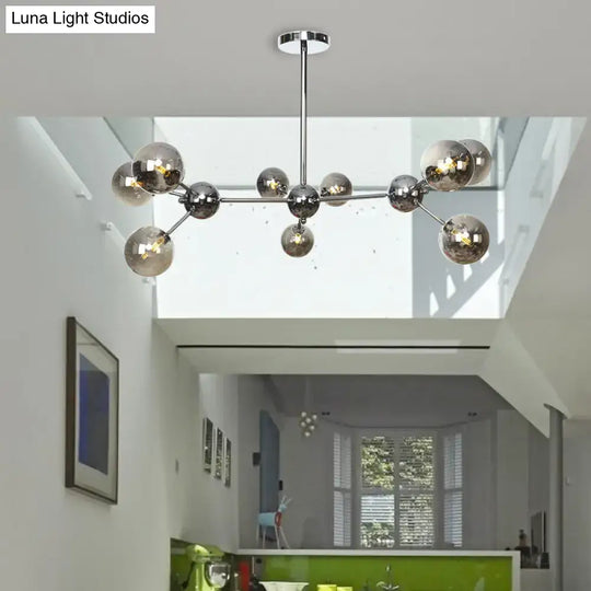 Industrial Style Hanging Chandelier Light With Amber/Clear/Smoke Gray Glass In 3/9/12 Lights -