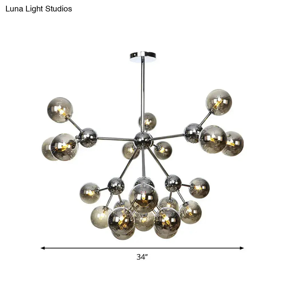 Industrial Style Hanging Chandelier Light With Amber/Clear/Smoke Gray Glass In 3/9/12 Lights -