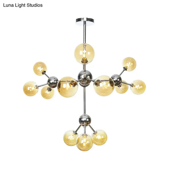 Industrial Style Hanging Chandelier Light With Amber/Clear/Smoke Gray Glass In 3/9/12 Lights -