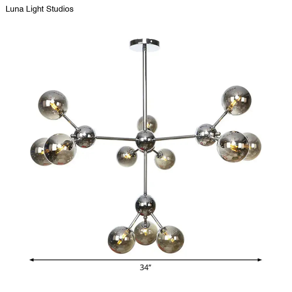 Industrial Style Hanging Chandelier Light With Amber/Clear/Smoke Gray Glass In 3/9/12 Lights -