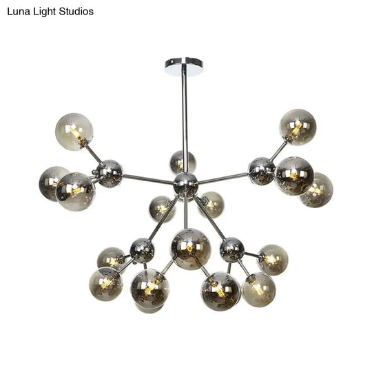 Industrial Style Hanging Chandelier Light With Amber/Clear/Smoke Gray Glass In 3/9/12 Lights -