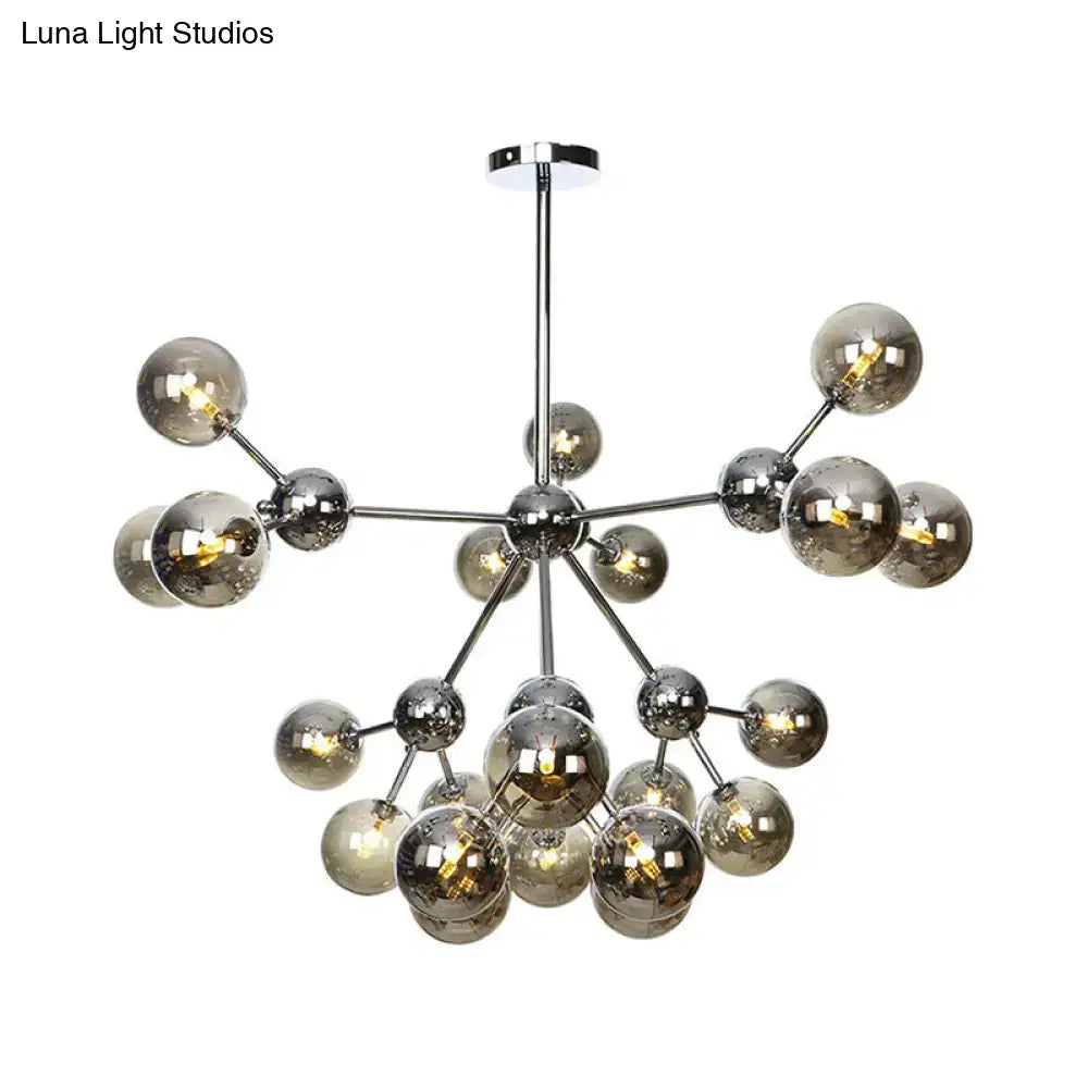 Industrial Style Hanging Chandelier Light With Amber/Clear/Smoke Gray Glass In 3/9/12 Lights -