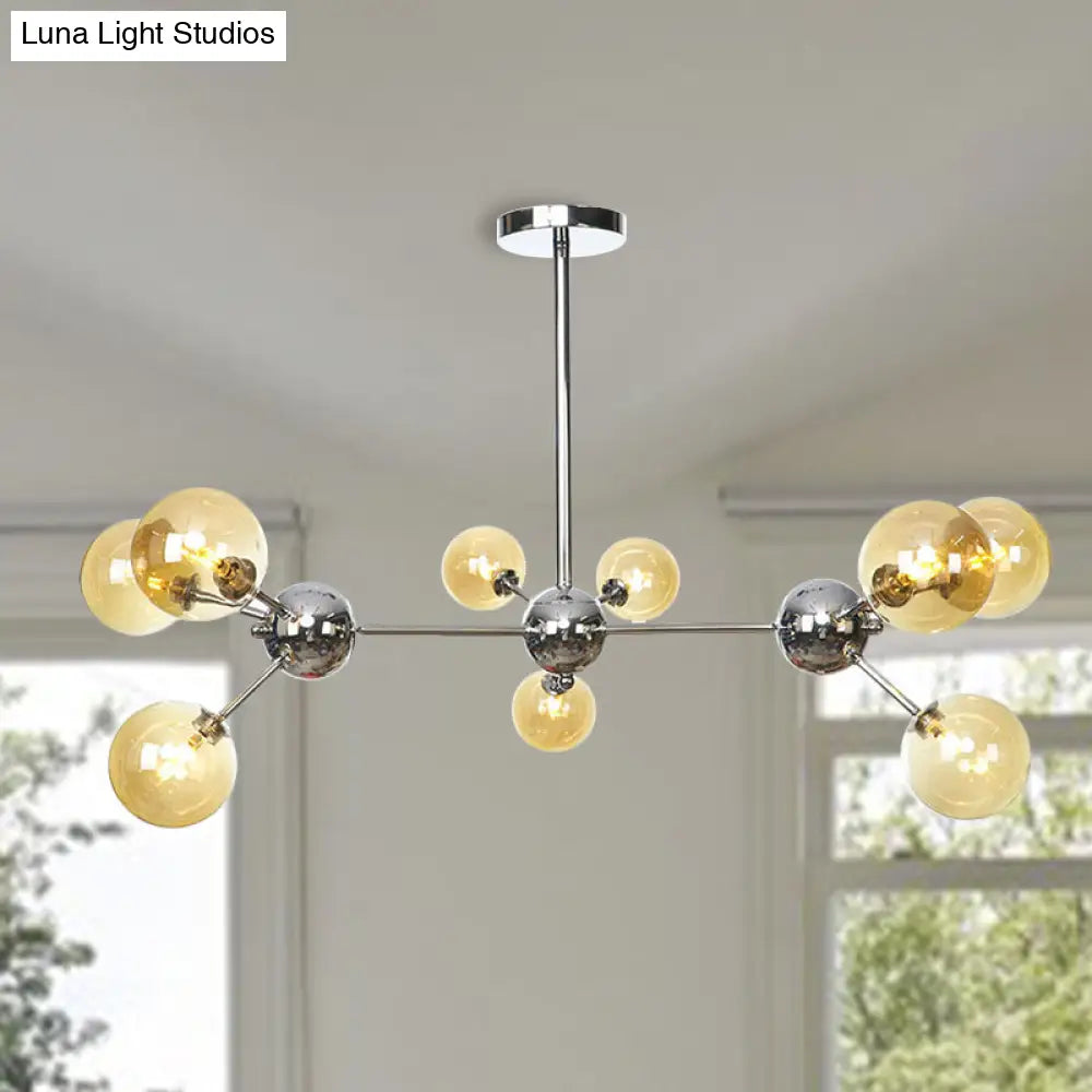 Industrial Style Hanging Chandelier Light With Amber/Clear/Smoke Gray Glass In 3/9/12 Lights -