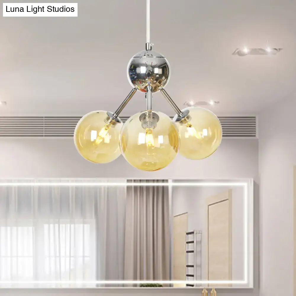 Industrial Style Hanging Chandelier Light With Amber/Clear/Smoke Gray Glass In 3/9/12 Lights -