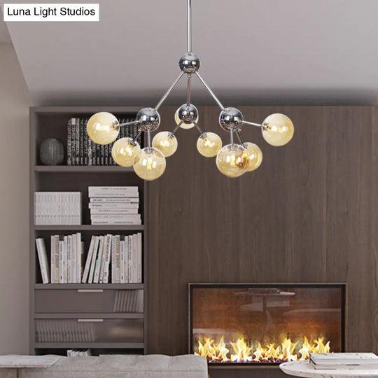 Industrial Style Hanging Chandelier Light With Amber/Clear/Smoke Gray Glass In 3/9/12 Lights -